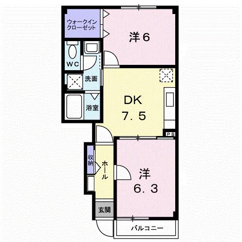 リバーウエストB(2DK/1階)の間取り写真