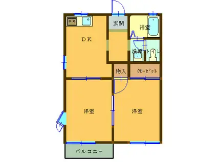 フレグランスつるが丘(2DK/2階)の間取り写真