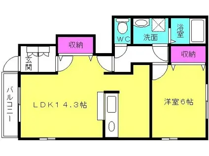 カノン・ビューレA棟(1LDK/1階)の間取り写真