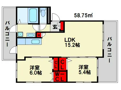 グランドールB(2LDK/1階)の間取り写真