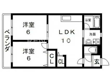 コーポ大喜(2LDK/4階)の間取り写真