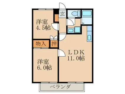 ハイツカルテット(2LDK/2階)の間取り写真