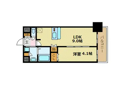 プレサンス大手前ピリオド(1LDK/11階)の間取り写真