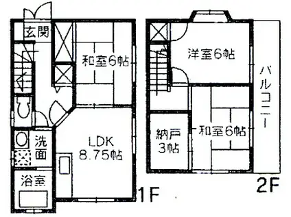 ＪＲ山陽本線 東福山駅 徒歩7分 2階建 築24年(3SDK/1階)の間取り写真