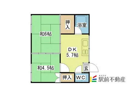 コーポカトレアII(2DK/1階)の間取り写真