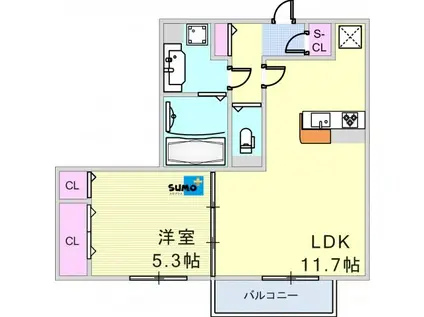 LES ENS FAMIIAUX(1LDK/2階)の間取り写真