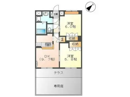 エスティール(2DK/1階)の間取り写真