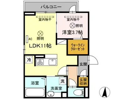 ONE WIDE 山本(1LDK/2階)の間取り写真
