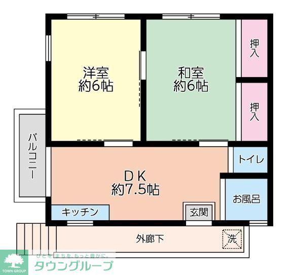 もとひさアパート(2DK/2階)の間取り写真