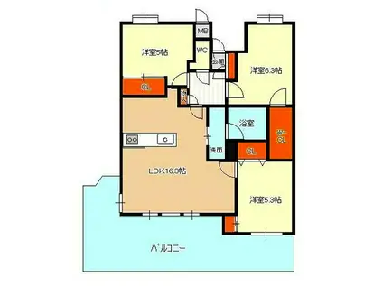 オークランド小倉原町通(3LDK/2階)の間取り写真