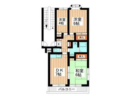 ペルレシュロスパートII(3DK/2階)の間取り写真