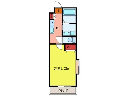 ボヌール若葉(1K/2階)の間取り写真