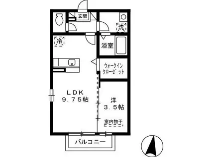 ハイヒルズ湯野原(1LDK/2階)の間取り写真