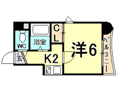 ユニテック甲子園(1K/2階)の間取り写真