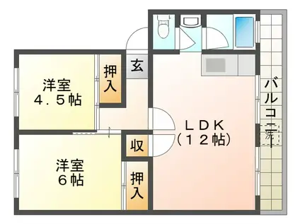 名谷農住団地D棟(2LDK/4階)の間取り写真