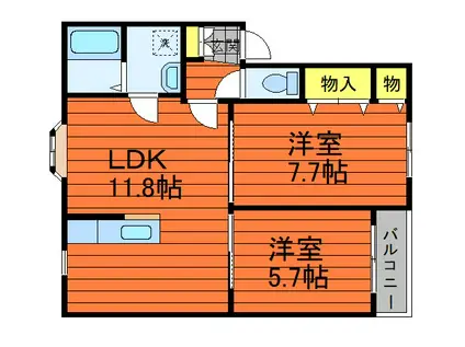 オアシス参番館(2LDK/1階)の間取り写真