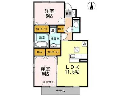 ルミエールB棟(2LDK/1階)の間取り写真