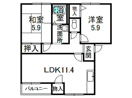 アドザックスIWAHATA(2LDK/2階)の間取り写真