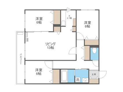 ZABO HILLS TOYOHIRA イースト・ウエスト(3LDK/3階)の間取り写真