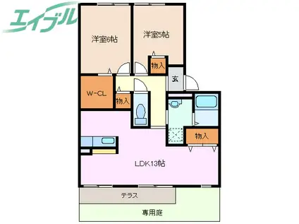 セントポーリア C(2LDK/1階)の間取り写真