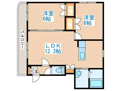 ソルヴィエント宮が丘(2LDK/3階)の間取り写真