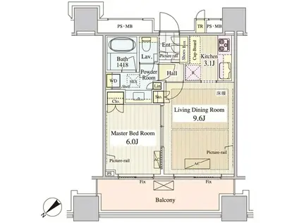 パークコート千代田富士見(1LDK/5階)の間取り写真
