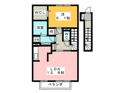 アルカディアA(1LDK/2階)の間取り写真