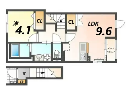 クローバーエイト(1LDK/2階)の間取り写真