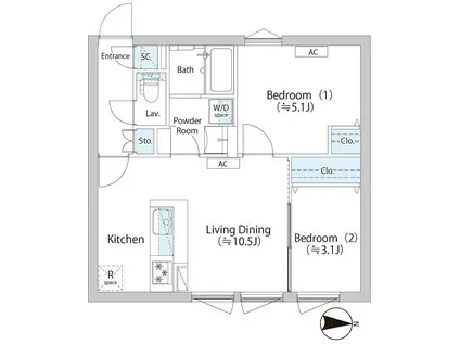LAPIS武蔵小山(2LDK/3階)の間取り写真
