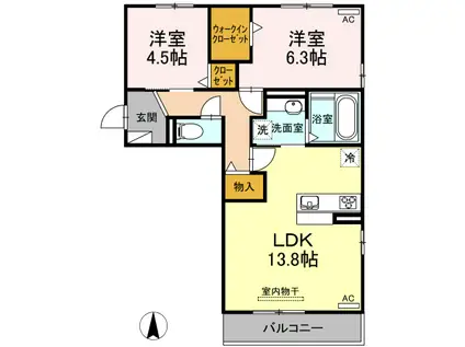 セレーノ古新(2LDK/3階)の間取り写真