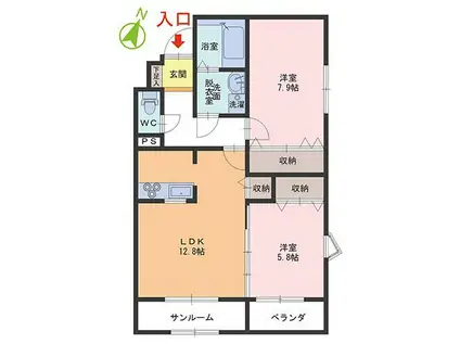 スパークル(2LDK/3階)の間取り写真