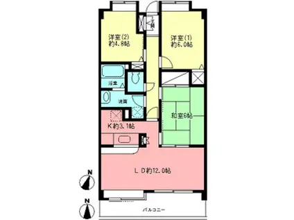 ヴァンヴェール湘南(3LDK/2階)の間取り写真
