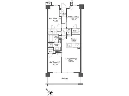 ザ・ケンジントン・レジデンス横濱片倉(3LDK/4階)の間取り写真