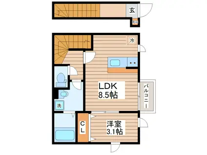 プログレス名取II(1LDK/2階)の間取り写真