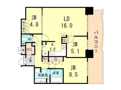 トア山手 ザ・神戸タワー(3LDK/24階)の間取り写真