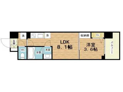 アーバネックス難波ウエスト(1LDK/14階)の間取り写真