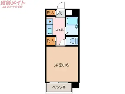 サザレビル(1K/6階)の間取り写真