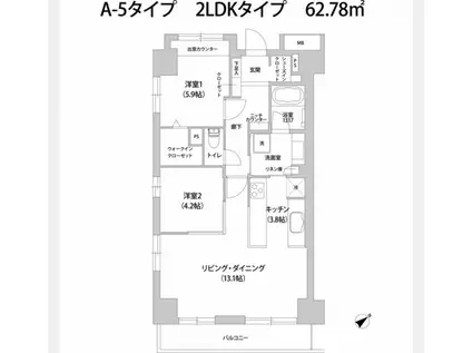 エテルノ フィオーレ(2DK/2階)の間取り写真