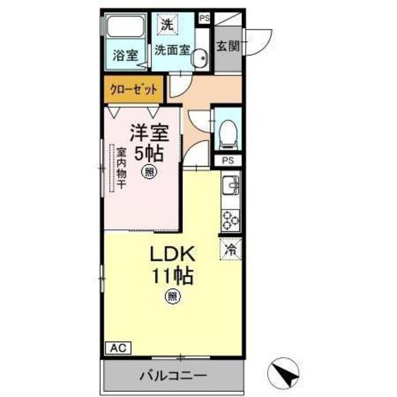 ＪＲ可部線 七軒茶屋駅 徒歩5分 3階建 築8年(1LDK/2階)の間取り写真