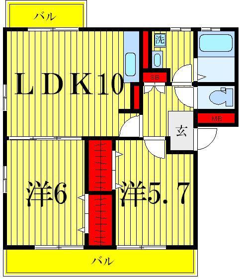 クレールV(2LDK/3階)の間取り写真