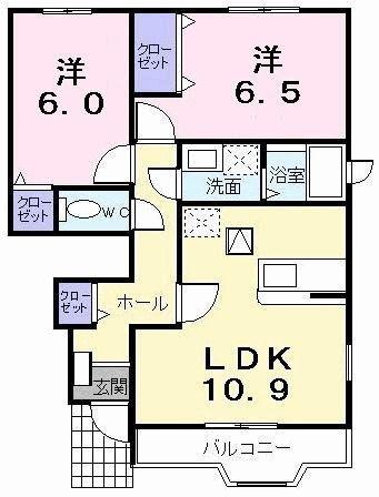ヴェルタウンB棟(2LDK/1階)の間取り写真