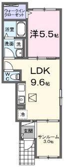 エターナリア(1SLDK/1階)の間取り写真