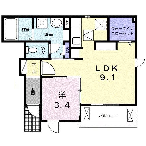 アヴェニューII(1LDK/1階)の間取り写真