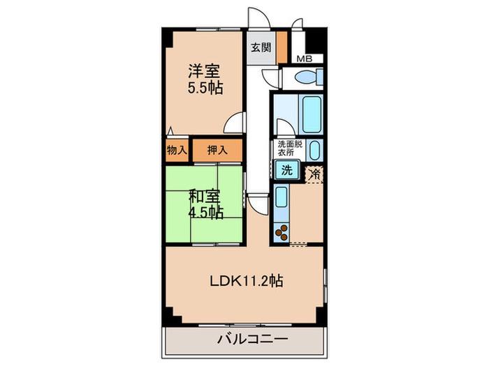 ロイヤル神戸池田広町(2LDK/2階)の間取り写真