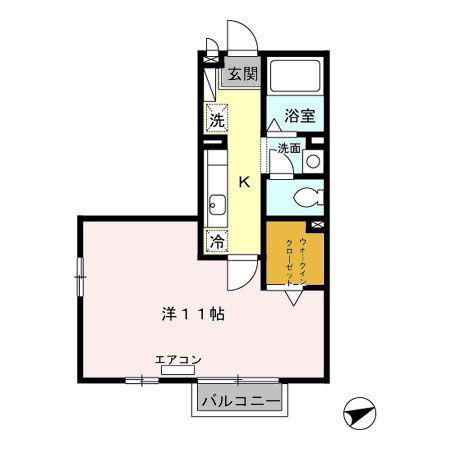 ルネ城東(1K/2階)の間取り写真
