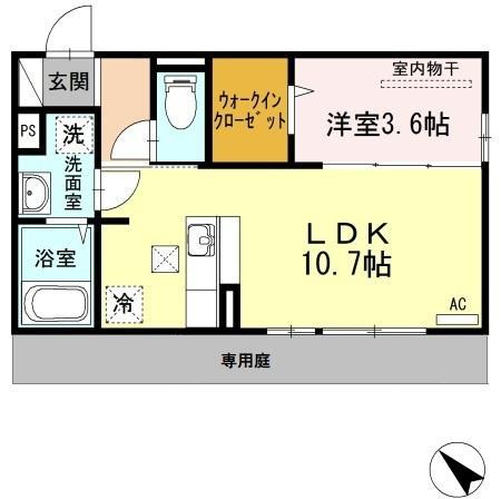 D-ROOM博多駅南(1LDK/1階)の間取り写真