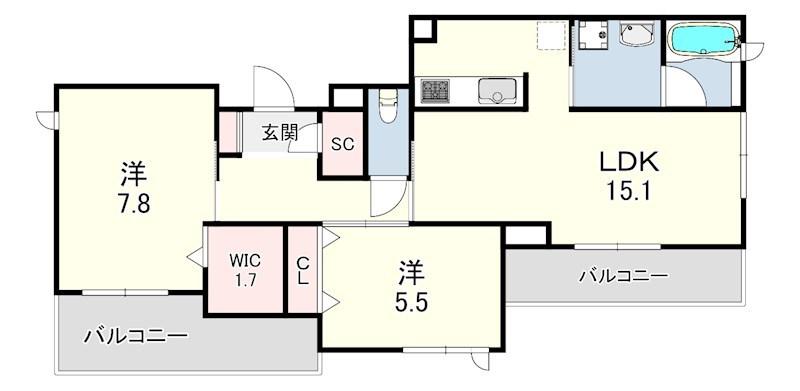 AZURE天道町(2LDK/2階)の間取り写真