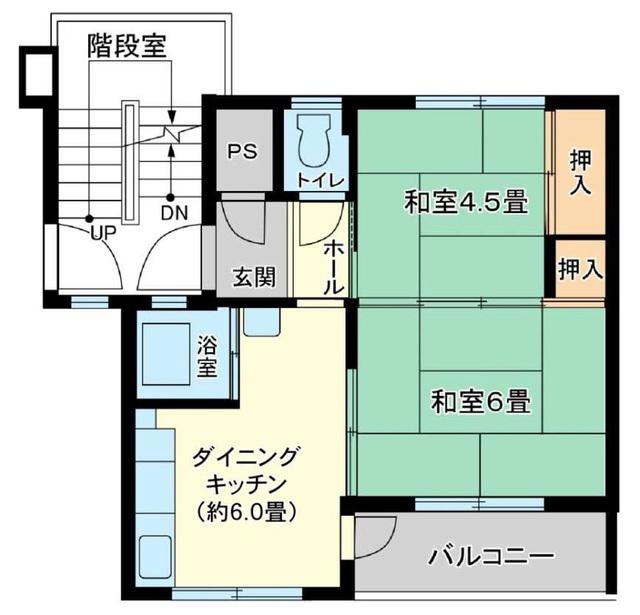 緑ヶ丘第7 4303号棟(2DK/2階)の間取り写真