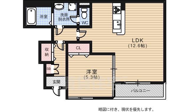 ライブリーポトス江波(1LDK/1階)の間取り写真