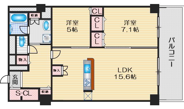 グランセジュール江坂 住居(2LDK/12階)の間取り写真